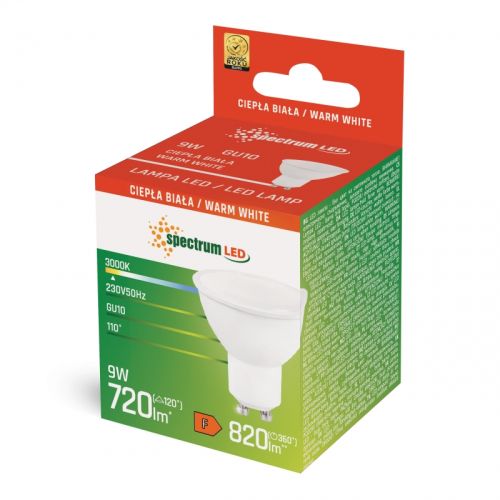 Żarówka LED Spectrum GU10 9W 230V SMD ciepła biała z mleczną szybką – zdjęcie 2