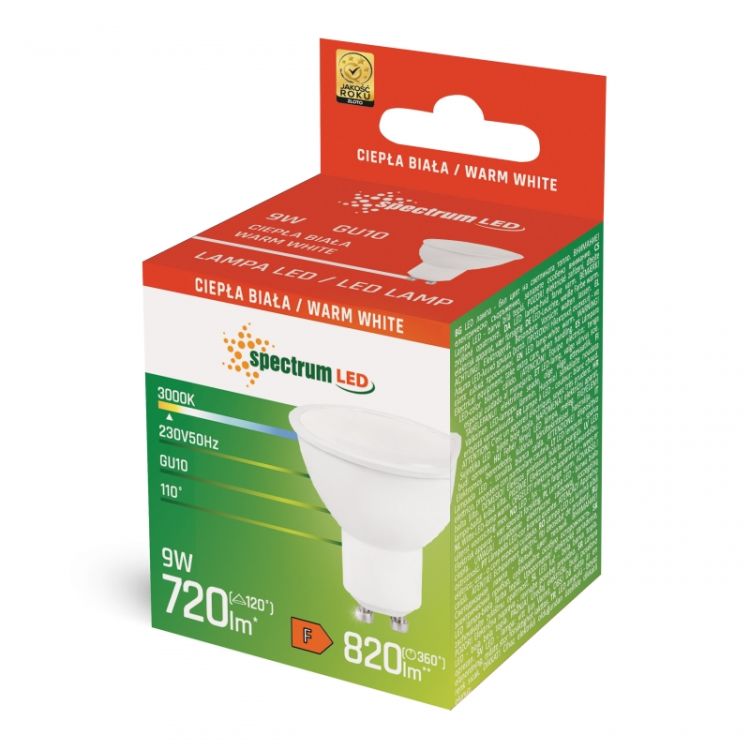 Żarówka LED Spectrum GU10 9W 230V SMD ciepła biała z mleczną szybką – zdjęcie 2