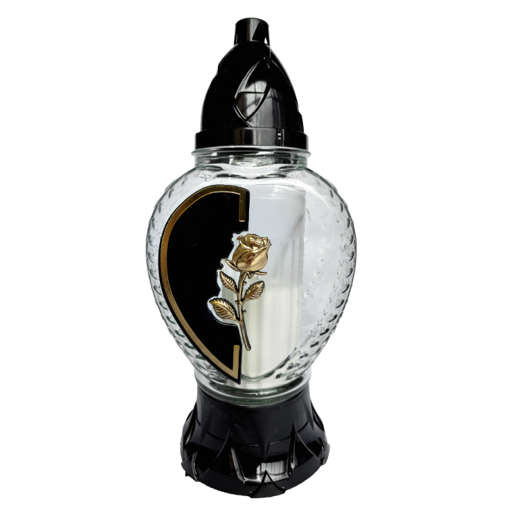 Znicz dekoracyjny szklany serce biały złoty / czarny-złoty róża wkład całoroczny wymienny – zdjęcie 2