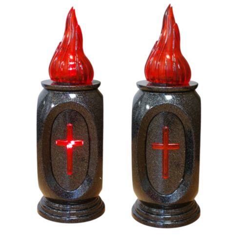 Wkład do znicza LED CORTINA  16 cm czerwony krzyż  granitowy na baterie – zdjęcie 1