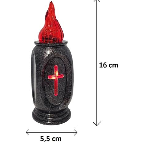 Wkład do znicza LED CORTINA  16 cm czerwony krzyż  granitowy na baterie – zdjęcie 2