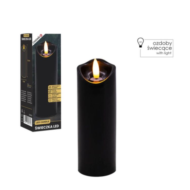 Świeca LED 5x15 cm plastikowa czarna z migoczącym płomieniem do wnętrz i zniczy – zdjęcie 1
