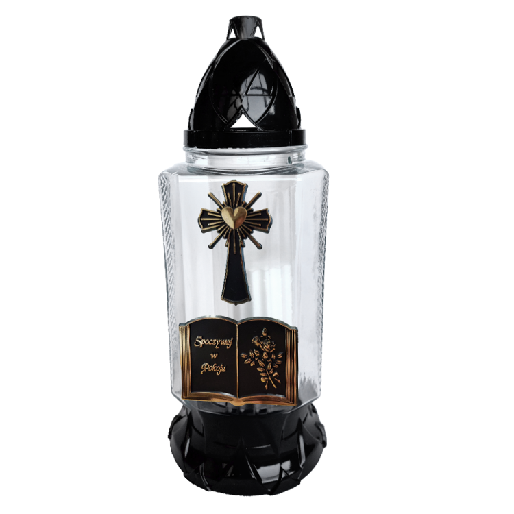 Znicz księga Z1240 30cm szklany tradycyjny czarny z wymiennym                              wkładem – zdjęcie 1