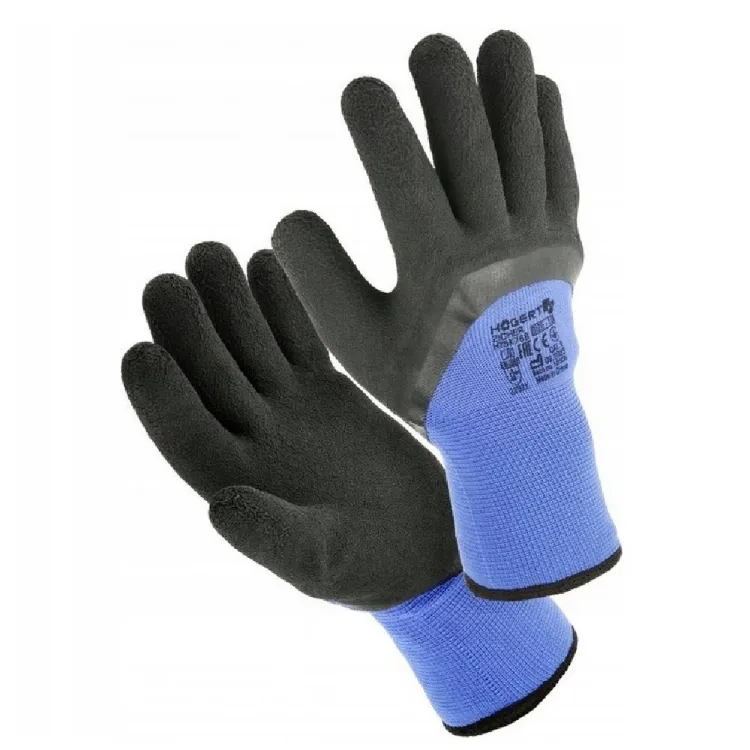 Rękawice ocieplane robocze Hoegert HT5K768 Zicher poliester lateksowe niebieskie 2232X rozmiar uniwersalny – zdjęcie 1