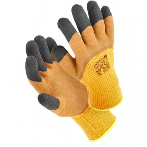 Rękawice robocze ocieplane LYCK 11 pomarańczowe powlekane lateksem poliesterowe ochronne – zdjęcie 1