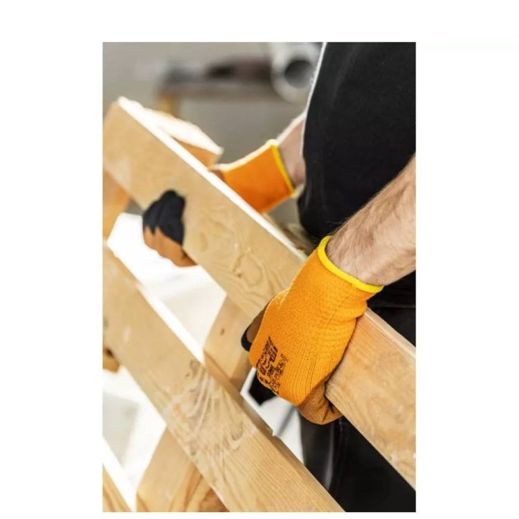 Rękawice robocze ocieplane LYCK 11 pomarańczowe powlekane lateksem poliesterowe ochronne – zdjęcie 2