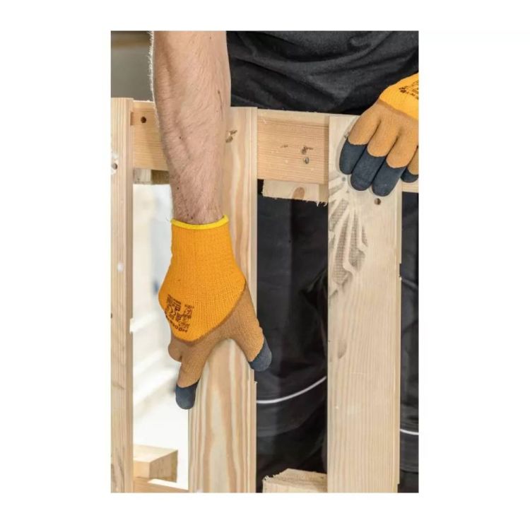 Rękawice robocze ocieplane LYCK 11 pomarańczowe powlekane lateksem poliesterowe ochronne – zdjęcie 3