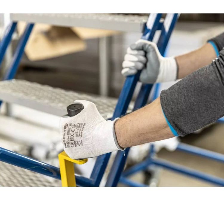 Rękawice robocze GLAN 11 powlekane nitrylem białe szare elastyczne do prac precyzyjnych – zdjęcie 2