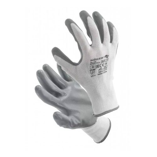 Rękawice robocze GLAN 10 powlekane nitrylem białe szare elastyczne do prac precyzyjnych – zdjęcie 1