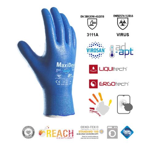 Rękawice ochronne ATG MaxiDex 9 hybrydowe nitrylowe nylonowe AD-APT VIROSAN wodoodporne – zdjęcie 2