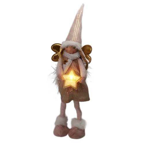 Anioł stojący LED 67 cm pluszowy kremowy z gwiazdką na baterie – zdjęcie 1