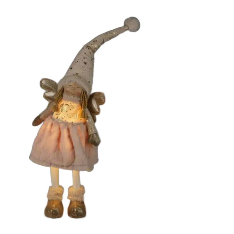 Aniołek stojący LED 69cm kremowo-złoty z tkaniny i żywicy poliestrowej do dekoracji – zdjęcie 2