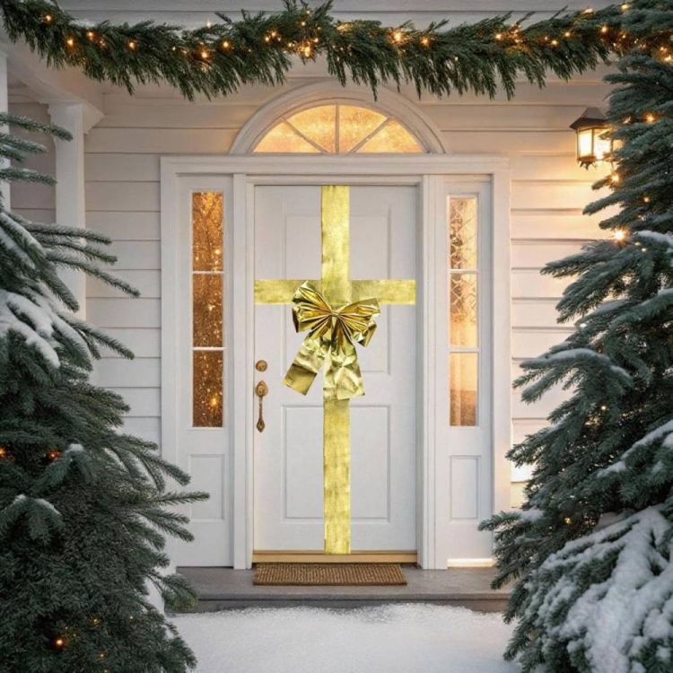 Kokarda dekoracyjna Christmas Decoration 33x10x42 cm poliester z rzepem i wstążką 4,3 m na drzwi – zdjęcie 2