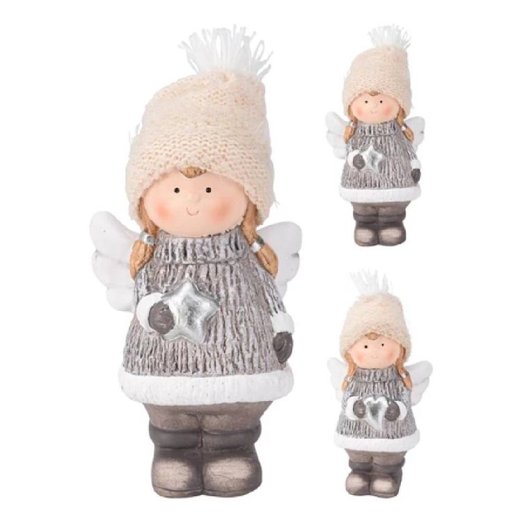 Figurka anioł z gwiazdą lub sercem 15,5 cm Christmas Decoration z czapką i skrzydłami – zdjęcie 1