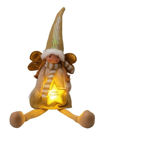 Anioł pluszowy LED złoty 59 cm APF661410 dekoracja świąteczna na baterie z podświetlaną gwiazdą – zdjęcie 1