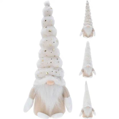 Dekoracja świąteczna gnom kremowy 42 cm filcowy z brodą i czapką 3 rodzaje do wnętrz – zdjęcie 1
