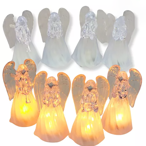 Anioł akrylowy świecący LED 11 cm dekoracja świąteczna przezroczysta 4 wzory do wnętrz – zdjęcie 1