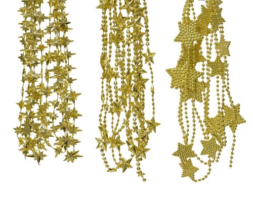Girlanda koralikowa jasnozłota 270 cm dekoracyjna błyszcząca z polistyrenu świąteczna – zdjęcie 1