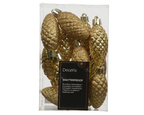 Dekoracja świąteczna szyszka złota 14 cm polistyrenowa błyszcząca z brokatem do choinki – zdjęcie 1