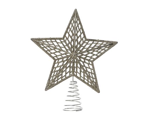 Dekoracja świąteczna gwiazda szampańska 22 cm z tworzywa sztucznego na drucie do czubka choinki – zdjęcie 1