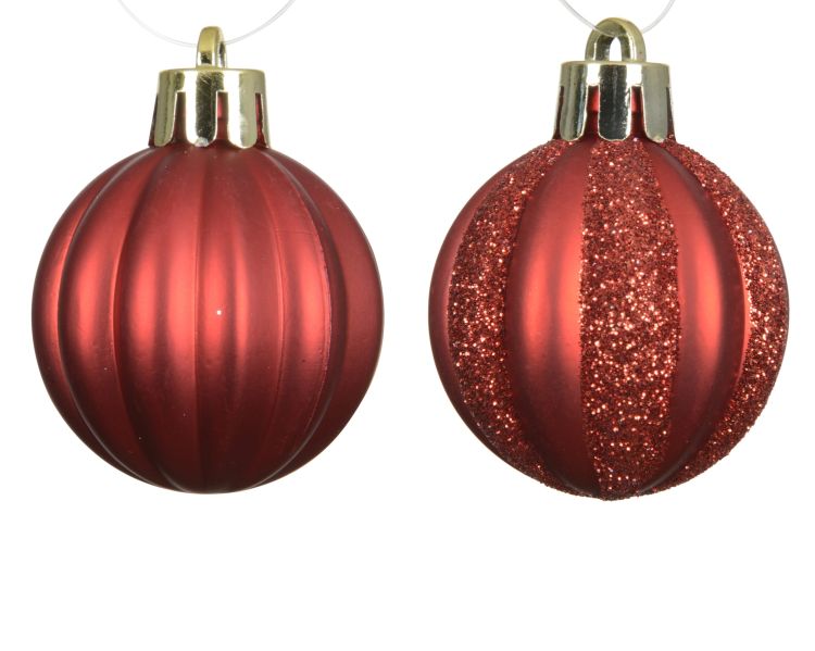 Bombki choinkowe z polistyrenu matowe z brokatem czerwone świąteczne  24 szt w opakowaniu – zdjęcie 1