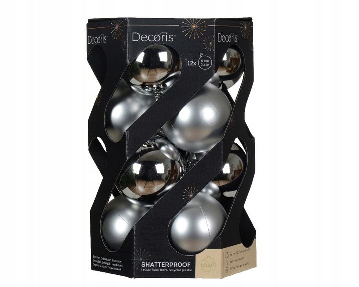 Bombki plastikowe 6cm srebrne połysk matowe nietłukące zestaw 12 szt – zdjęcie 2