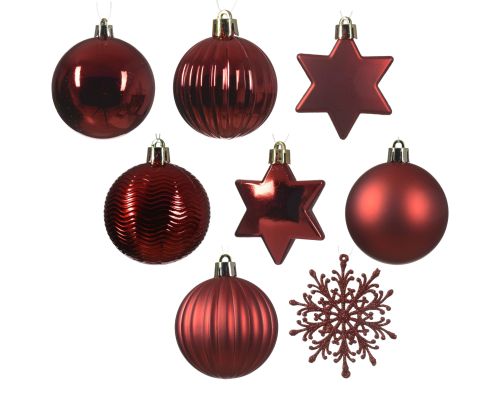 Zestaw ozdób błyszczące matowe brokatowe formowane czerwone 40 szt – zdjęcie 1