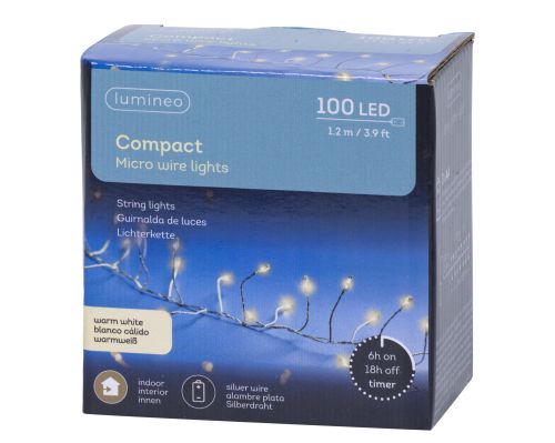 Girlanda świetlna mikro LED 120 cm 100 diod srebrny przewód ciepła biel na baterie do wnętrz – zdjęcie 1