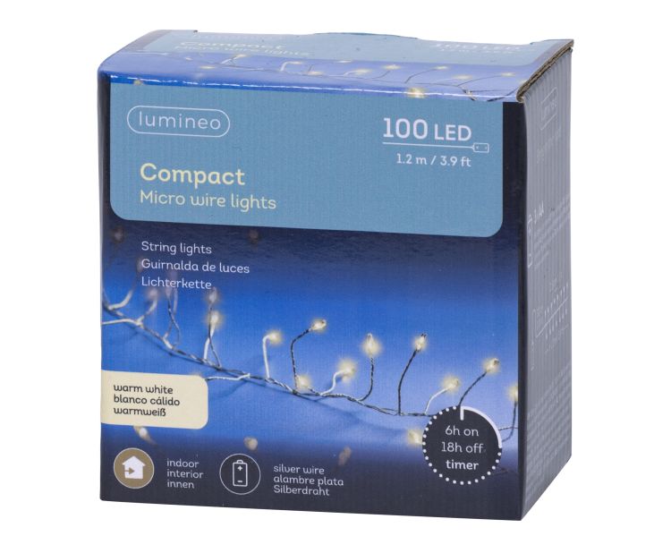 Girlanda świetlna mikro LED 120 cm 100 diod srebrny przewód ciepła biel na baterie do wnętrz – zdjęcie 1