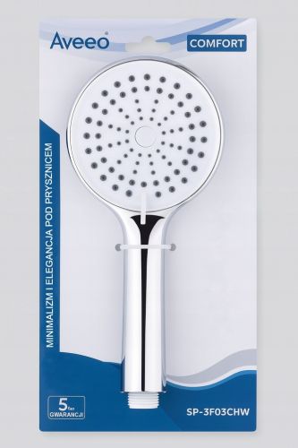 Słuchawka prysznicowa Aveeo 3-funkcyjna chromowana anti-calc z przyłączem G1/2 – zdjęcie 1