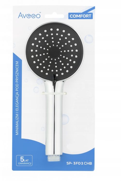 Słuchawka prysznicowa Aveeo  3-funkcyjna chromowana anti-calc z przyłączem G1/2 – zdjęcie 1