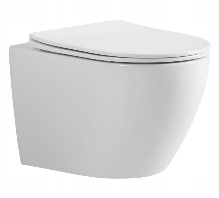 Miska WC wisząca Aveeo Berg 49cm bezkołnierzowa z deską wolnoopadającą biała – zdjęcie 1