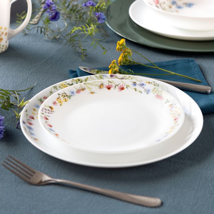 Talerz deserowy Ambition Bloom 19cm szkło opalowe z kwiatowym rantem biały – zdjęcie 2