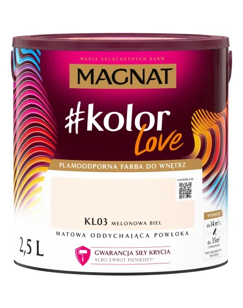 Farba lateksowa Magnat #kolorLove melonowa biel 2,5L matowa plamoodporna do wnętrz