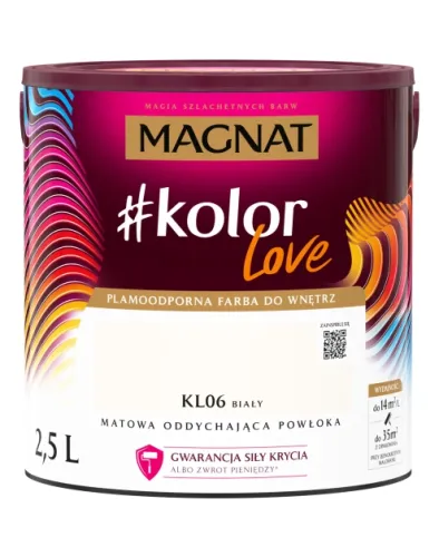 Farba lateksowa Magnat #kolorLove Biały 2,5L matowa plamoodporna do wnętrz