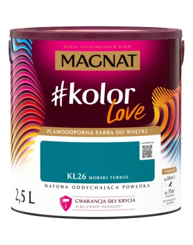 Farba lateksowa Magnat #kolorLove Morski Turkus 2,5L matowa plamoodporna do wnętrz
