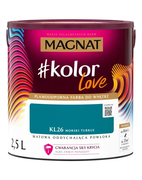 Farba lateksowa Magnat #kolorLove Morski Turkus 2,5L matowa plamoodporna do wnętrz