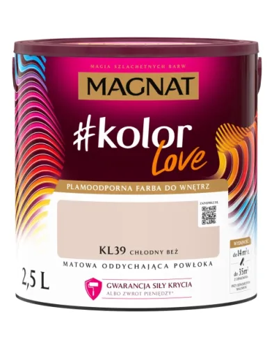 Farba lateksowa Magnat #kolorLove Chłodny beż 2,5L matowa plamoodporna do wnętrz