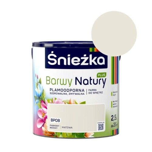 Farba lateksowa Śnieżka Barwy Natury Plus BP08 Piaskowy Beżowy 2,5L matowa plamoodporna – zdjęcie 1