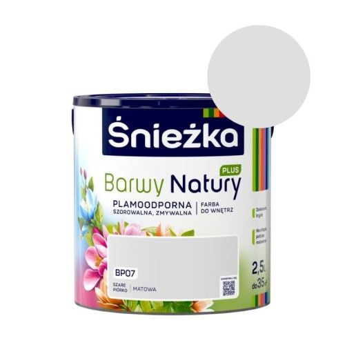 Farba lateksowa Śnieżka Barwy Natury Plus BP07 Szare Piórko 2,5L matowa plamoodporna – zdjęcie 1