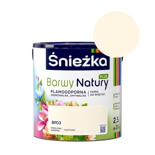 Farba lateksowa Śnieżka Barwy Natury Plus BP03 Waniliowa Gardenia 2,5L matowa plamoodporna – zdjęcie 1