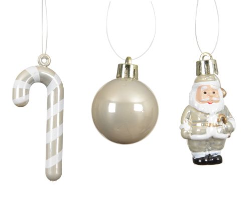 Bombki plastikowe na choinkę Mikołaj laska lukrowa perłowo białe z nitką – zdjęcie 2