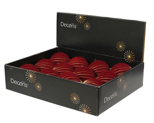 Bombka choinkowa 8cm piankowa ręcznie wykonana z czerwonym flokiem i złotym paskiem drucianym – zdjęcie 2