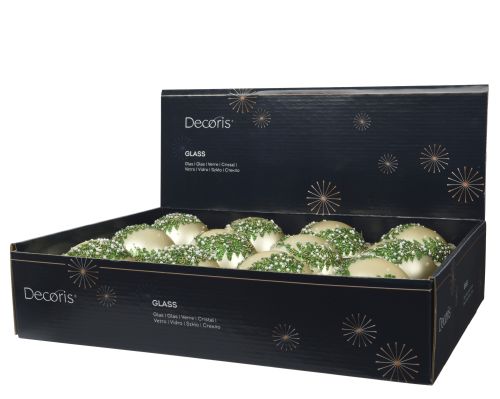 Bombka choinkowa szklana 8cm perłowa z dekoracją choinki koralikami i srebrnym wnętrzem ze złotym drutem – zdjęcie 2