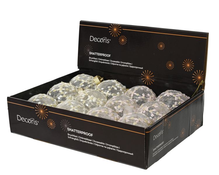 Bombka choinkowa plastikowa 8cm dwukolorowa mieszana lekka z nitką zawieszenia – zdjęcie 2