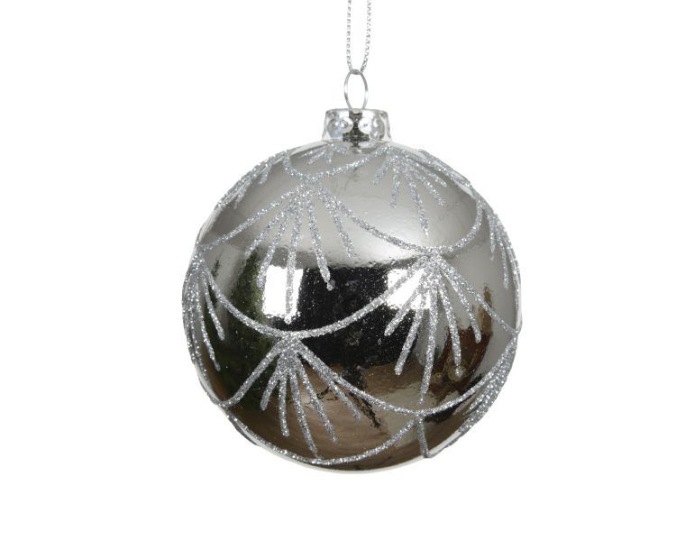 Bombka choinkowa 8cm plastikowa srebrna lustrzana błyszcząca z brokatem – zdjęcie 1