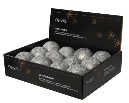 Bombka choinkowa 8cm polistyrenowa miękki szary nietłukąca z lakierem lodowym i metalową czapką – zdjęcie 2