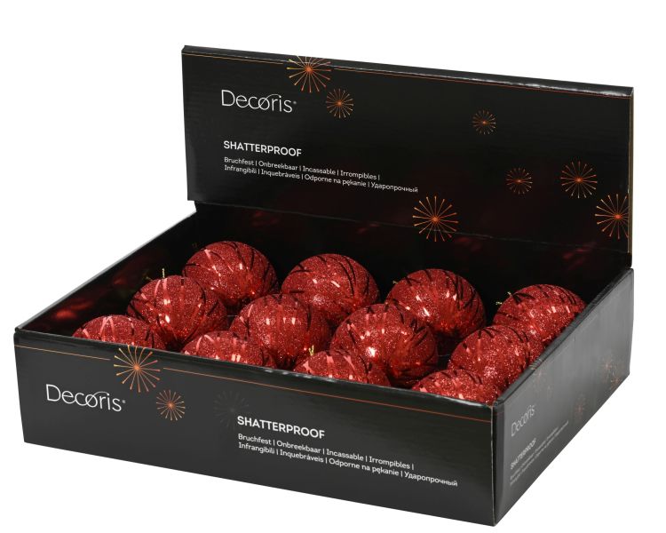 Bombka dekoracyjna świąteczna czerwona brokatowa z cekinami ze złotym plastikiem i złotym drutem – zdjęcie 2