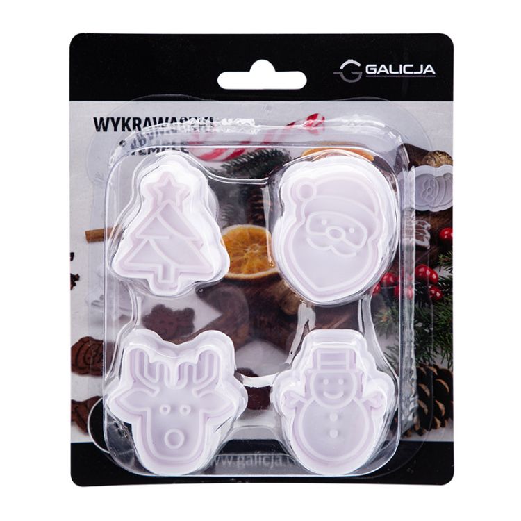 Wykrawaczki do ciastek Galicja HWPBN28416 4szt plastikowe ze stemplem świąteczne motywy – zdjęcie 2