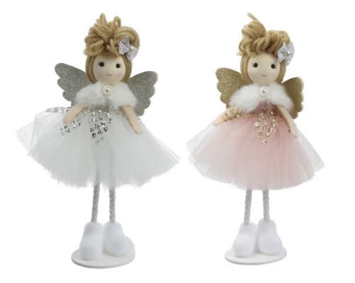 Figurka dekoracyjna aniołek 18cm poliestrowa z brokatowym skrzydłem i spódnicą – zdjęcie 1